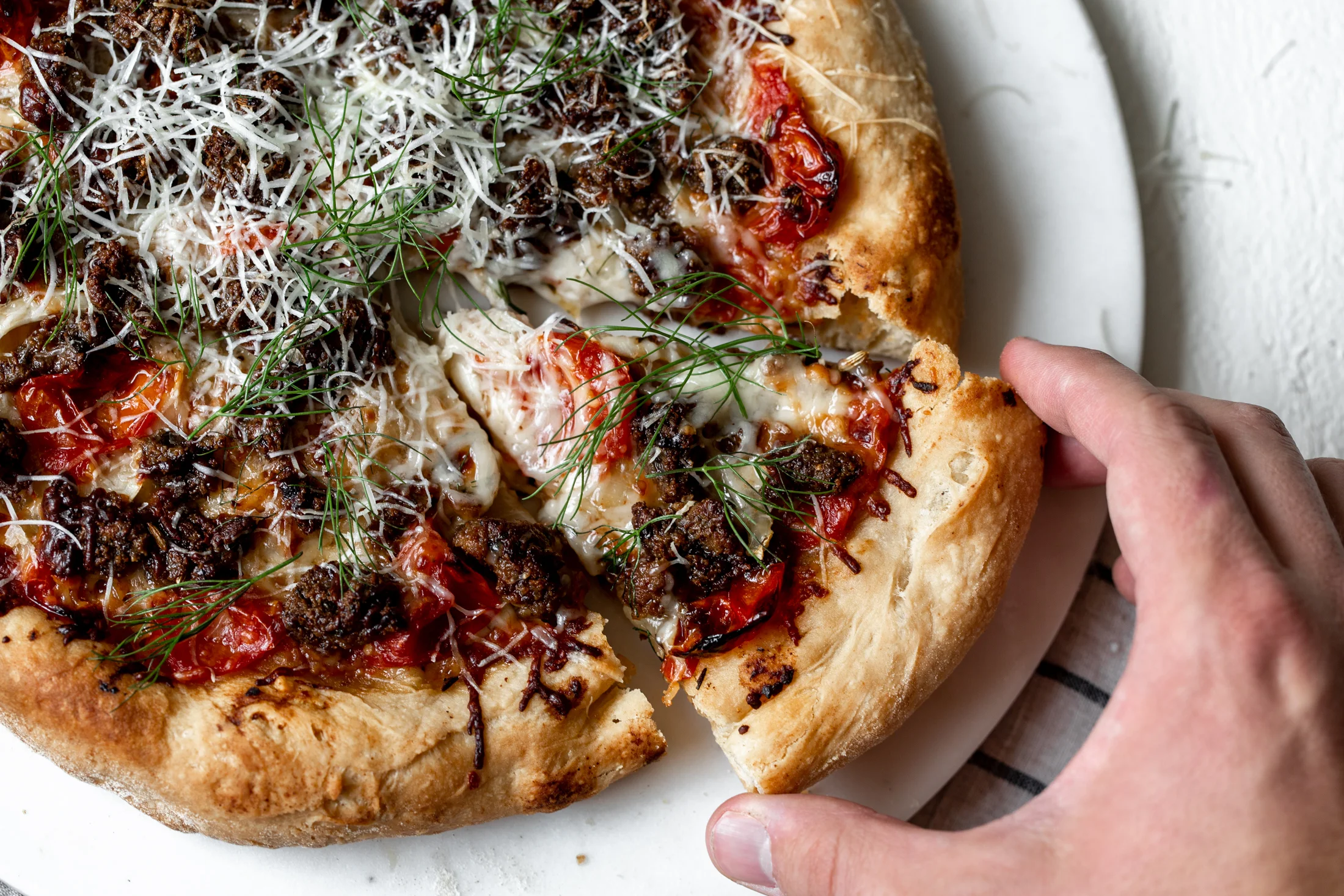 Lamb Sausage Pizza with Confit Tomatoes and Fennel — Cooking with
